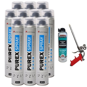 10xPUREX SPRAY Pianka PUR Izolacyjna Natryskowa + CZYŚCIK+PISTOLET WYDAJNA