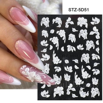 5D наклейки для ногтей с белым цветком, свадебные аксессуары