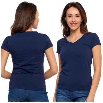 T-SHIRT DAMSKI BAWEŁNIANY KRÓTKI RĘKAW KOSZULKA DEKOLT V MORAJ R.L BASIC
