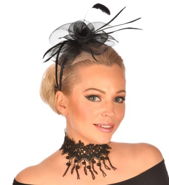 OPASKA CZARNA Z KWIATEM RETRO Z SIATKI KWIAT