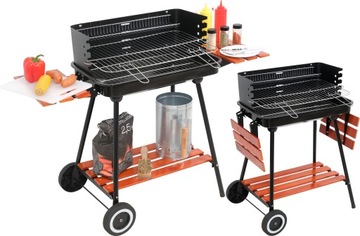 GRILL OGRODOWY WĘGLOWY Z PÓŁKAMI DUŻY RUSZT 53 CM