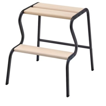IKEA GRUBBAN Taboret ze schodkiem, czarny/brzoza