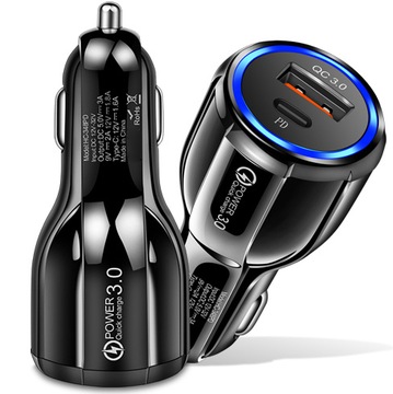 БЫСТРОЕ АВТОМОБИЛЬНОЕ ЗАРЯДНОЕ УСТРОЙСТВО USB-C + USB PD QC