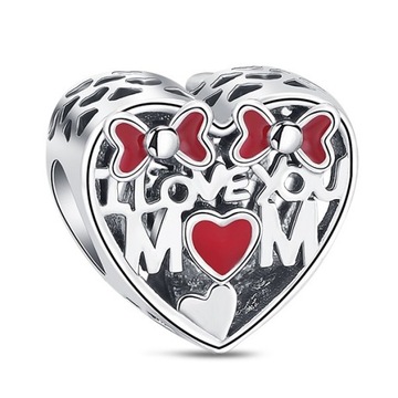Zawieszka SREBRO 925 Charms Koralik Ażurowa I Love You Mom Dzień Mamy