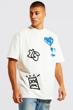 G321 T-SHIRT OVERSIZE MĘSKI Z GRAFFITI BOOHOO L