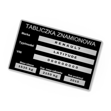 ТАБЛИЦА ИДЕНТИФИКАЦИОННАЯ C WYPELNIENIEM ZASTĘPCZA NADRUK PERSONALIZOWANA 