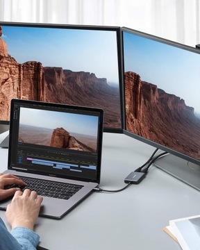 АДАПТЕР-ХАБ USB C HDMI USB PD АДАПТЕР РАЗДЕЛЯЕТ 1 РАЗЪЕМ -> 2 МОНИТОРА