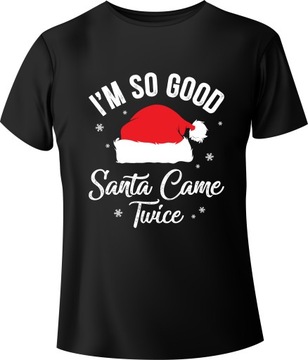 T-Shirt Koszulka Świąteczna "Santa Came Twice" Czarny XXL