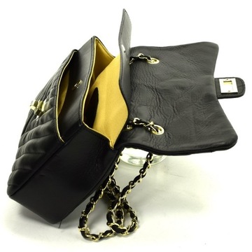 TOREBKA SKÓRA NAT. PIKOWANA DOUBLE FLAP CZARNA 680