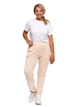 SPODNIE DRESOWE WELUROWE DAMSKIE BEŻOWE GŁADKIE WELUR MORAJ - XL