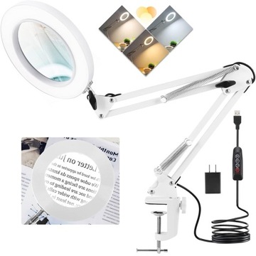 LAMPA LED LUPA KOSMETYCZNA SZKŁO POWIĘKSZAJĄCE LAMPKA KREŚLARSKA + wtyczka