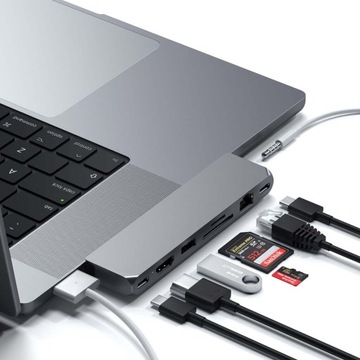 Satechi Pro Hub max — алюминиевый хаб с двойным USB-C для MacBook (2x