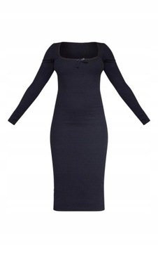 Prettylittlething NG4 urz prążkowana czarna sukienka midi koronka XL