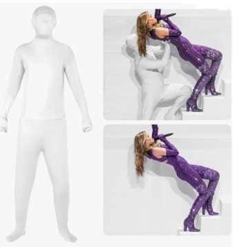 Niewidzialny płaszcz strój body 190 cm kostium halloween biały elastyczny
