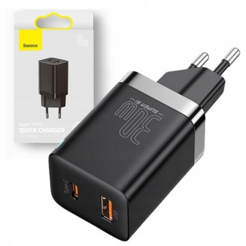 BASEUS ŁADOWARKA SIECIOWA DO TELEFONU ZASILACZ USB-C USB-A PD QC 3.0 30W