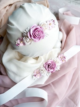 Комплект повязок на голову плюс пояс для крещения Повязка на голову для платья для крещения сиреневого цвета