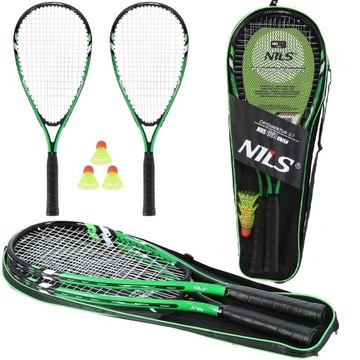 ZESTAW DO SPEED BADMINTONA CROSSMINTONA NILS RAKIETY LOTKI TORBA GREEN
