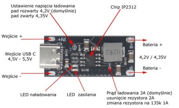 USB-C 3A Li-Ion Li-Pol зарядное устройство 3,6 В/3,7 В IP2312