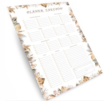 Planer zakupów suchościeralny lista zakupów shopping list A4 BOHO
