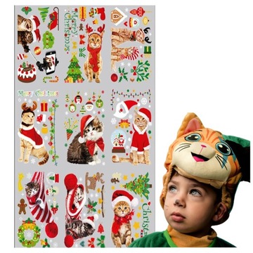 NAKLEJKI na OKNO ŚWIĄTECZNE KOTY DEKORACJA OKIENNA 135EL. dla DZIECI 9 ark.