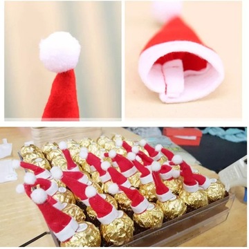 ШАПКА САНТА для СТОЛОВЫХ ПРИБОРОВ, крышка от бутылки ДЛЯ ЛОЛЛИ подарочная 10 ШТ.