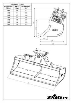 Łyżka skarpowa hydrauliczna 1200 mm do minikoparki 2-3,5 ton MS03