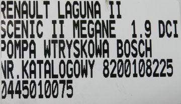 RENAULT LAGUNA II MEGANE SCENIC 1.9 DCI ČERPADLO VSTŘIKOVAČE 8200108225