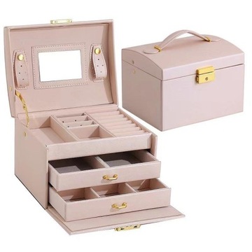 Kuferek Box na Biżuterię z Lusterkiem Organizer Blady Róż