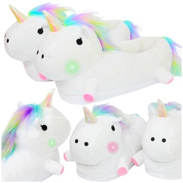 PANTOFLE KAPCIE JEDNOROŻEC BIAŁE NA PREZENT ŚWIECĄCE DAMSKIE DZIEWCZYNKA