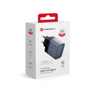 Быстрое зарядное устройство FORCELL F-Energy GaN 45W USB C USB A PD QC 4.0 для ноутбука