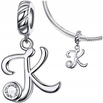 CHARMS LITERA K srebro 925 srebrna literka zawieszka koralik charmsy pr 925
