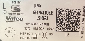 SEAT ARONA IBIZA SVĚTLO LEVÝ LED 6F1941005E