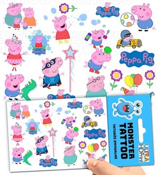 TATUAŻE ZMYWALNE TYMCZASOWE DLA DZIECI DZIECIĘCE PEPPA PIG WZORY ORYGINALNE