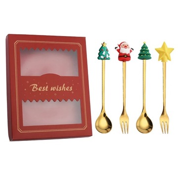 4pcs Christmas Spoon Fork Cutlery Set Christmas Gift Elk Christmas Tree