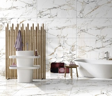 НАПОЛЬНАЯ ПЛИТКА ДЛЯ ВАННОЙ КОМНАТЫ ЗЕЛЕНЫЙ БЕЛЫЙ МРАМОР CARRARA GOLD 60x120 БЛЕСК