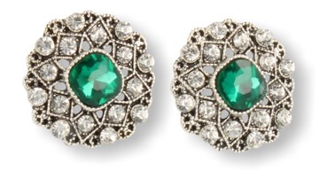 KLIPSY DO USZU SREBRNE Z ZIELONYM KRYSZTAŁEM W STYLU VINTAGE