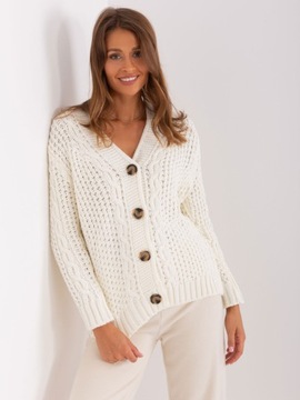 ROZPINANY sweter Z WEŁNĄ DEKOLT V ecru 8001 one size