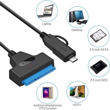 КАБЕЛЬ-АДАПТЕР USB 3.0 USB-C — SATA 3 22-КОНТАКТНЫЙ ДИСК