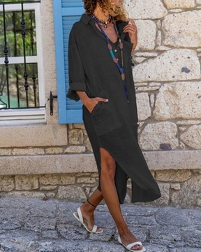 KOSZULA BOHO LETNIA SUKIENKA PAREO NARZUTKA DŁUGA PLAŻOWA na plażę BLACK