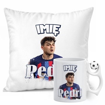 Zestaw personalizowany Kubek Piłkarski + Poduszka Pedri FC Barcelona