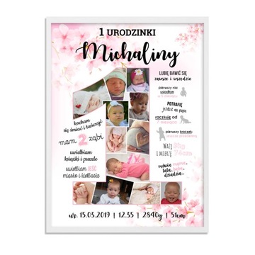 ROCZEK urodziny metryczka plakat zdjęcia+ramka a3