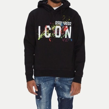 DSQUARED2 męska bluza z kapturem ICON SPLATTER HOODIE BLACK roz. XXL