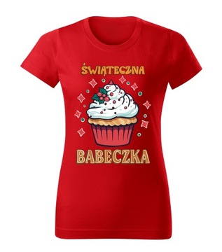 KOSZULKA T-SHIRT CZERWONA DAMSKA PREZENT NA ŚWIĘTA ŚWIĄTECZNA BABECZKA M