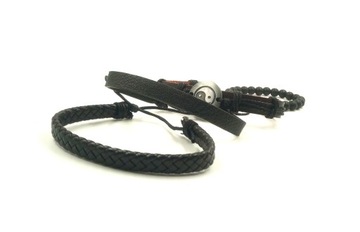 4 Bransoletki Męskie Bransoletka Yin Yang regulowane czarne Tao Azja skóra