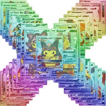 Pokemon Kolekcjonerskie Karty Rainbow 55 Sztuk Prezent Tęczowe Z Pikachu