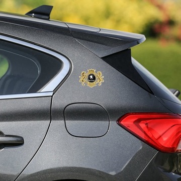 Metalowa naklejka samochodowa z motywem lwa i logo Skoda