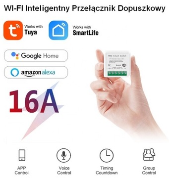 MINI PRZEŁĄCZNIK DOPUSZKOWY SCHODOWY WiFi 2 CH 16A TUYA SMART