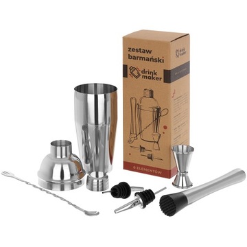 Барменский набор для напитков 6 предметов Шейкер 750 мл Muddler Jigger Pourer Spoon