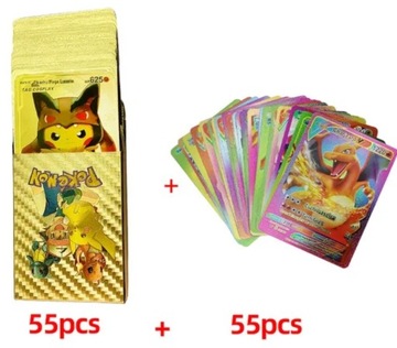 KARTY POKEMON 110 szt. ZŁOTE i WIELOKOLOROWE WODOODPORNE KOLEKCJONERSKIE