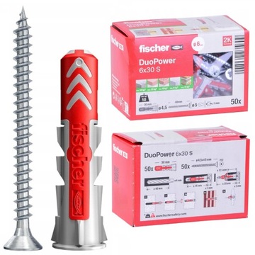 FISCHER KOŁEK KOŁKI ROZPOROWE DUOPOWER 6X30 S Z WKRĘTEM 50SZT
